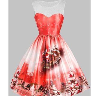 Sleeveless Christmas Print A-line Dress