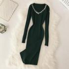 Embellished Sheath Knit Dress