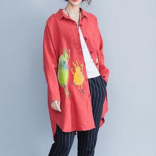 Long-sleeve Cartoon Printed Long Shirt