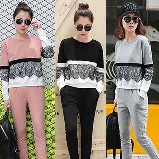 Set: Lace Panel Pullover + Sweatpants