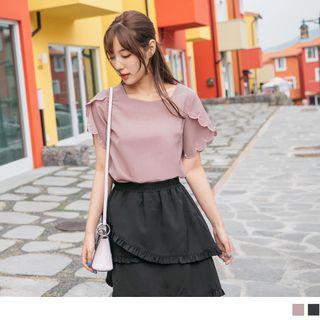 Petal Sleeve Beaded Square Collar Top
