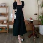 Short-sleeve Square-neck Midi Dress Black - One Size