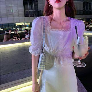 Puff-sleeve Lace Trim Blouse / Maxi Mermaid Skirt