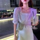 Puff-sleeve Lace Trim Blouse / Maxi Mermaid Skirt