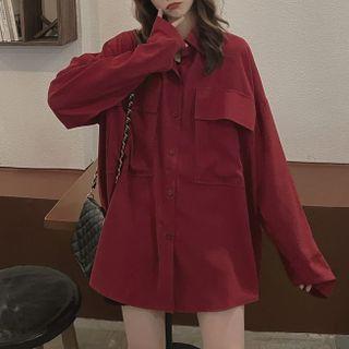 Long Sleeve Plain Shirt Red - One Size