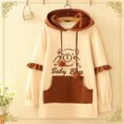 Bear Embroidered Color Block Hoodie