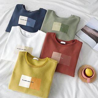 Mock Two-piece Lettering Printed Crewneck Fleece Sweatshirt