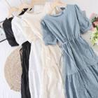 Round-neck Short-sleeve Drawstring Dress