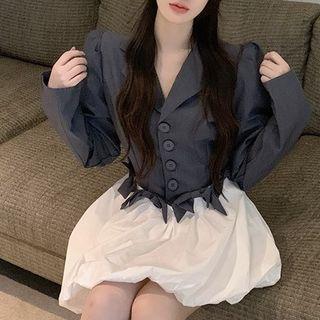 Long-sleeve Mock Two-piece Mini Blazer Dress