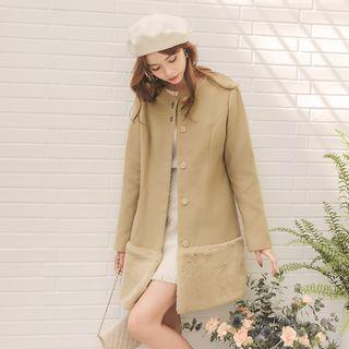 Panel Rhinestone Button Woolen Coat