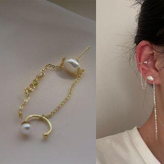 Freshwater Pearl Chained Dangle Earring 1 Pc - Gold - One Size
