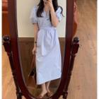 Puff-sleeve V-neck Plain Midi Dress
