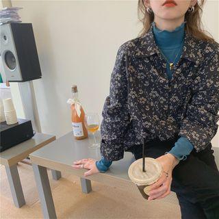 Long-sleeve Floral Print Loose-fit Shirt As Figure - One Size