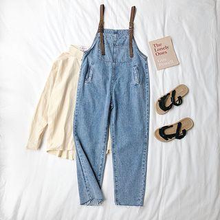 Belted Straight-cut Denim Jumper Pants