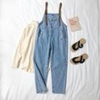 Belted Straight-cut Denim Jumper Pants