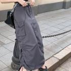 High Waist Drawstring Slit-back Cargo Maxi Skirt