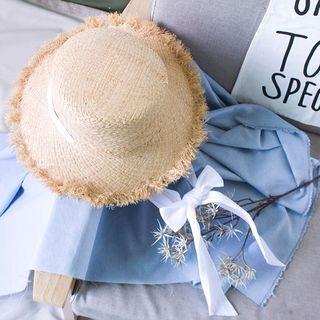 Bow-accent Fringed Straw Hat