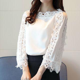 3/4-sleeve Lace Trim Blouse