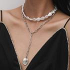 Set Of 2: Faux Pearl Necklace K0880 - White - One Size
