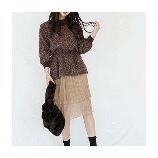 Inset Pleated-hem Slit-side Knit Dress