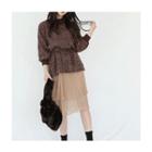 Inset Pleated-hem Slit-side Knit Dress