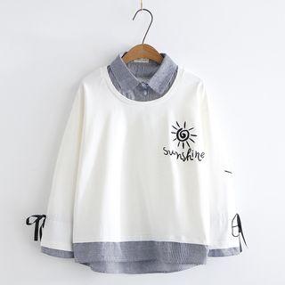 Mock Two Piece Embroidered Pullover / Hoodie