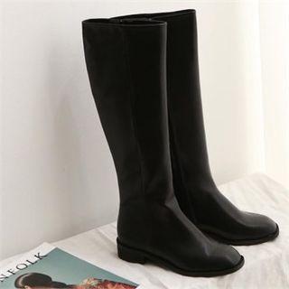 Flat-heel Faux-leather Long Boots