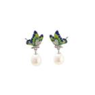 Sterling Silver Fashion Elegant Butterfly Freshwater Pearl Stud Earrings Silver - One Size