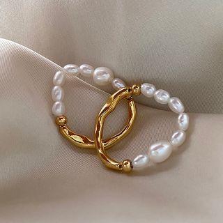 Faux Pearl Alloy Ring E352 - White & Gold - One Size