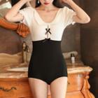 Puff-sleeve Paneled Swimsuit
