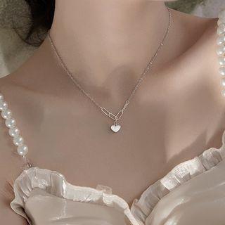 Heart Shell Pendant Sterling Silver Necklace 1pc - Silver - One Size
