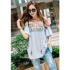 Cutout-shoulder Embroidered Top