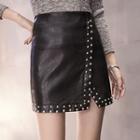 Studded Faux Leather A-line Mini Skirt