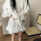 Ruffle Hem Mini A-line Skirt / Lettering Sweatshirt