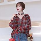 Long-sleeve Plaid Shirt With Choker