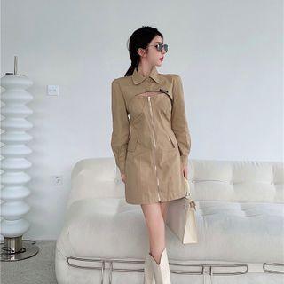 Applique Crop Shirt / Spaghetti Strap Zipped Mini Sheath Dress