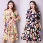 Floral Print 3/4 Sleeve Midi Dress