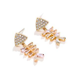 Rhinestone Fish Bone Dangle Earring 1 Pair - As Shown In Figure - One Size