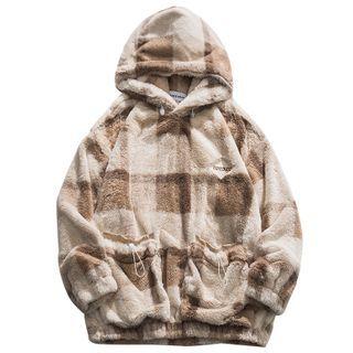 Plaid Furry Zip Hoodie