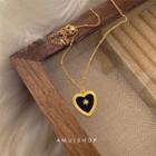 Heart Pendant Necklace 1 Pc - Black Heart - Gold - One Size