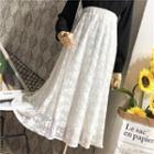 High-waist Lace Midi A-line Skirt