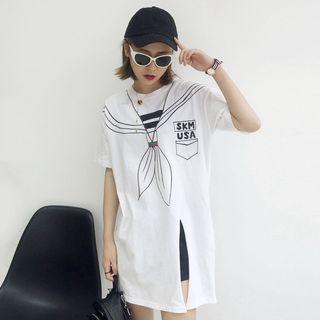Side Slit Printed Short Sleeve T-shirt Dress