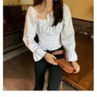 Long-sleeve Shirred Crop Top White - One Size