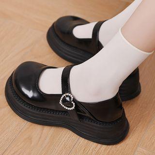 Platform Rhinestone Heart Buckle Mary Jane Shoes