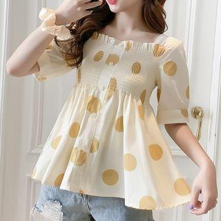 Square Neck Short-sleeve Ruffle Top