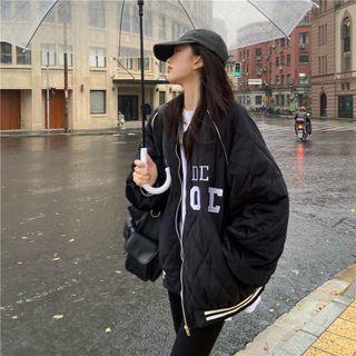 Lettering Quilted Zip-up Baseball Jacket