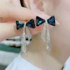 Bow Faux Crystal Earring 1 Pair - Gold & Blue - One Size