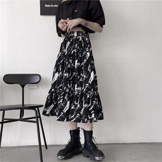 Elastic-waist Tie-dyed Midi Skirt