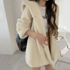 Snap-button Hooded Faux-fur Coat Ivory - One Size