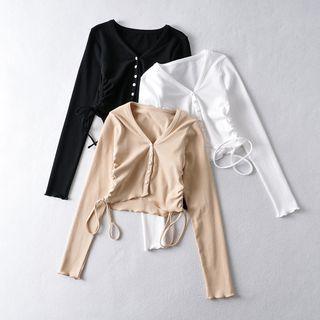 Long-sleeve Drawstring Button-up Top